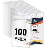 100 Pack Vertical ID Card Badge Holder Clear Plastic Sealable Waterproof Zip Name Tag for Work Office Nurse School