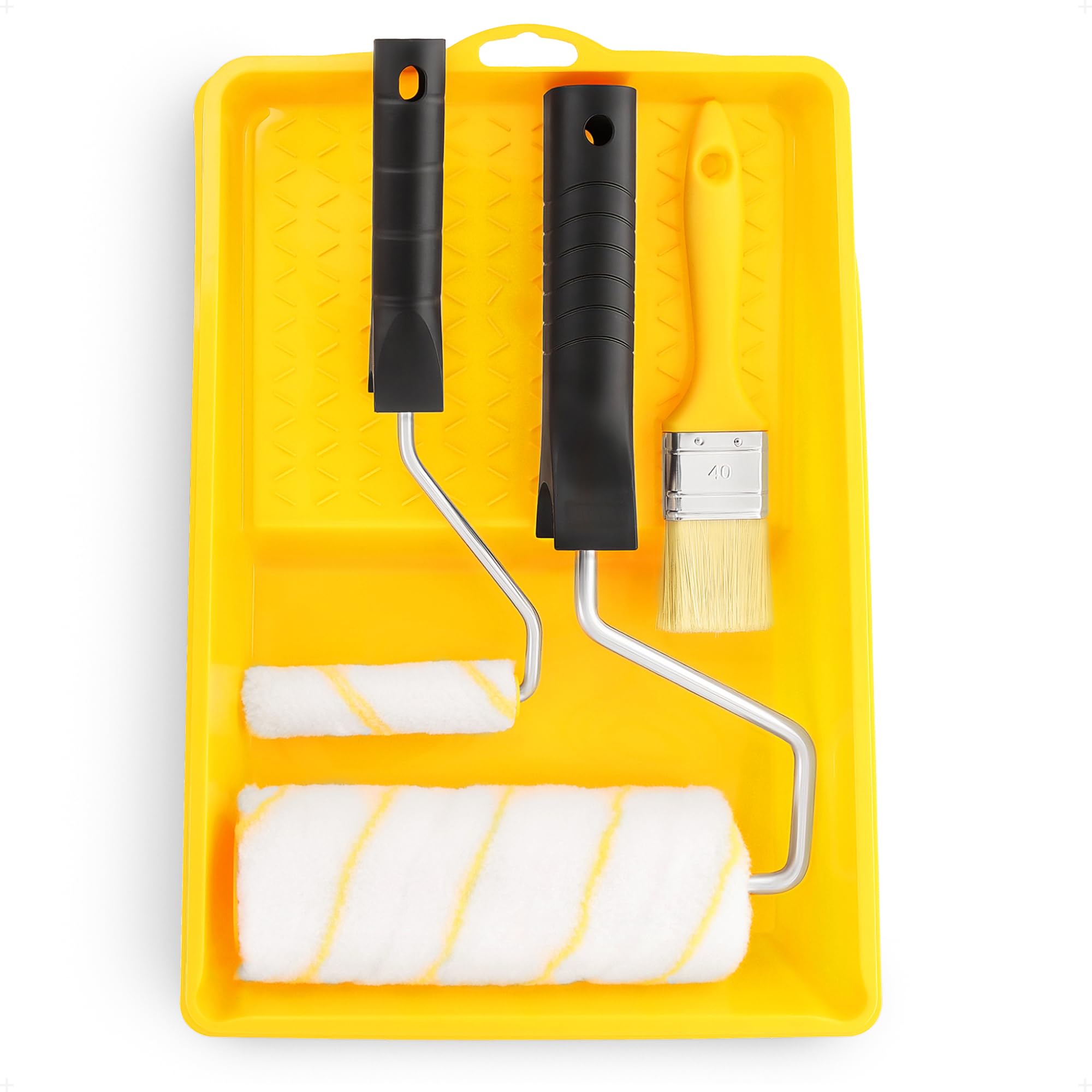 BILBAU Large Paint Roller Set with Paint Tray and Paint Brush for Water-Based Paints, Perfect for Interior, as Shed and Fence Paint Roller or Masonry Roller, Painting Tools, Decorating Tools