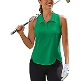 PINSPARK Women's Golf Shirt UPF 50+ Sleeveless Tennis Polo V Neck Workout Tank Top Racerback Athletic T Shirts with Collar