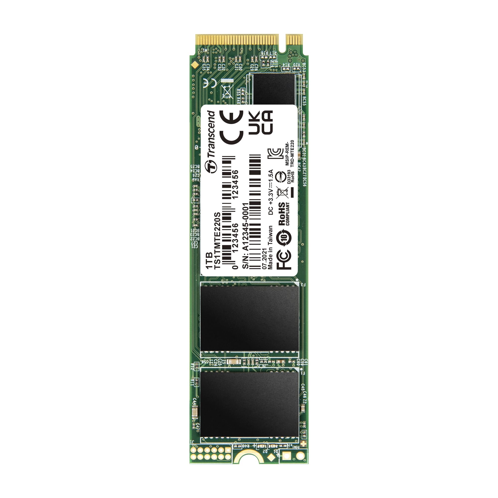 Transcend MTE220S 1TB NVMe PCIe Gen3 x4 SSD, Read/Write up to 3,500/3,200 mb/s with DRAM Cache & Graphene Heatsink TS1TMTE220S — image 1
