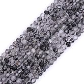 GEM-Inside 3mm Natural Stone AA Grade Black Rutilated Quartz Faceted Spacer Small Beads for Jewelry Making 15"