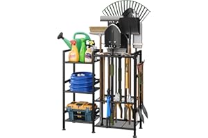 keomaisyto Garden Tool Organizer for Garage Organization, 3 Tier Yard Tool Storage Rack with 35 Long-Handled Tool Slots, Heavy Duty Garden Tool Holder with Large Hooks for Shed, Yard, Garage
