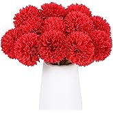 Rowfad 12 Pcs Artificial Chrysanthemums Flowers Silk Red Ball Flowers Fake Mums Flowers for Christmas Wedding Floral Table Centerpiece Home Decor (12, Red)