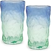 TOSSOW Drinking Glasses Set of 2,Mixed Drink Glassware Sets Glacier Pattern Colorful Glass Water Cups for Wine, Beer, Juice, Mojito and Cocktail(12 oz)
