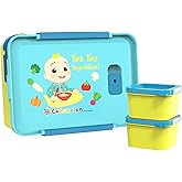 Zak Designs CoComelon Reusable Plastic Bento Box with Leak-Proof Seal, Carrying Handle, Microwave Steam Vent, and Individual 