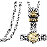 Thor Hammer Necklace 925 Sterling Silver Viking Mjolnir Necklace Norse Runes Amulet Viking Jewelry for Men Women