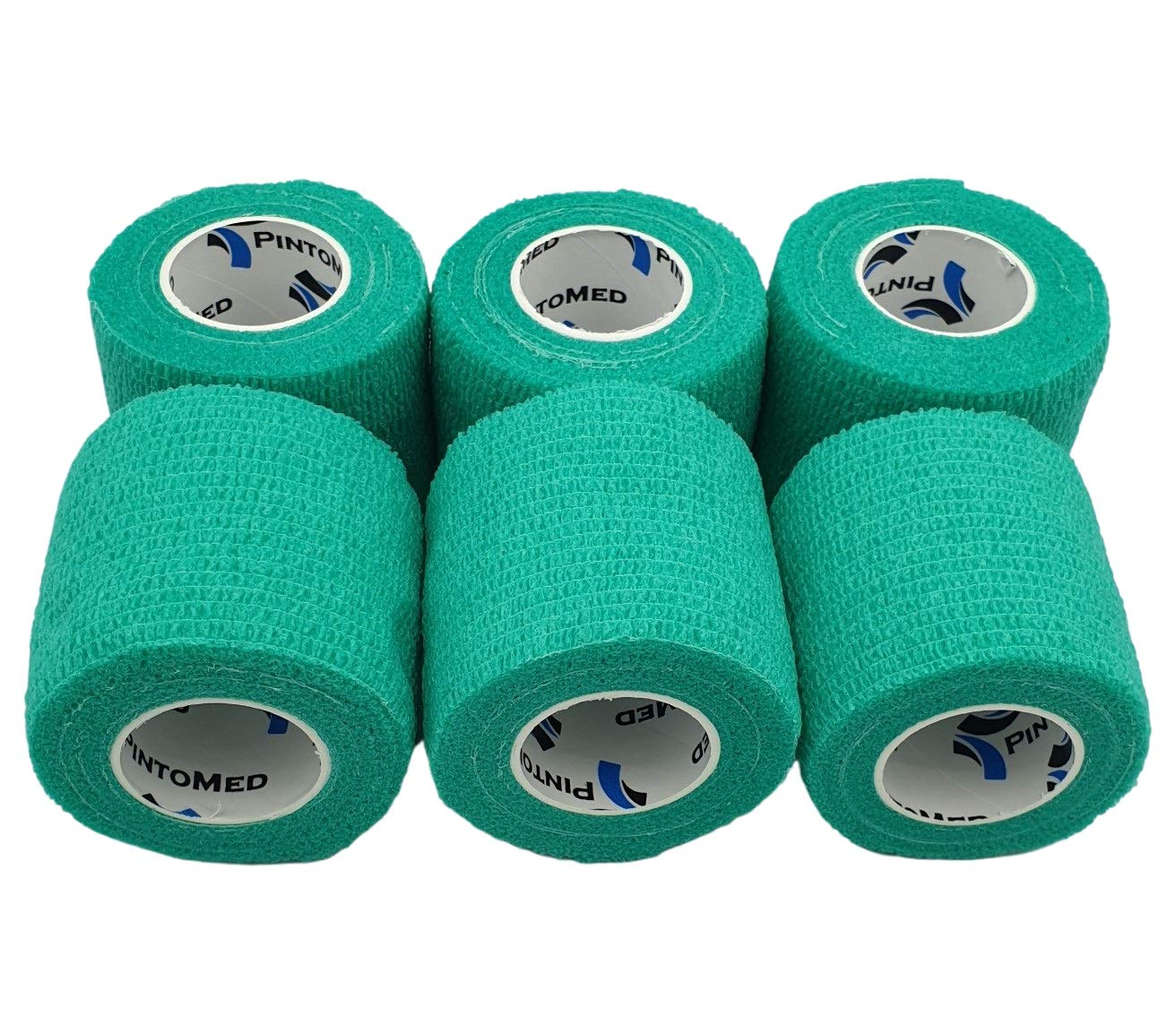 PintoMed – 6 X Green X 5CM X 4.5M - Cohesive Bandage Stretched, Self-Adhesive Flexible Bandages, First Aid Sports Wrap Bandages Pack Individually for Medical, Sports and Veterinary use.