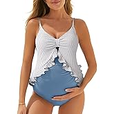 Summer Mae Maternity Swimsuit One Piece Ruffle Cutout Pregnancy Bathing Suit Lace Up Swimwear