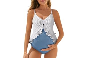 Summer Mae Maternity Swimsuit One Piece Ruffle Cutout Pregnancy Bathing Suit Lace Up Swimwear
