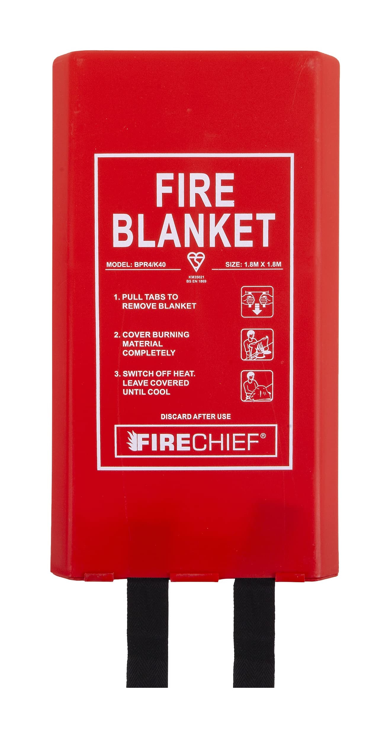 Firechief BPR4/K40 Kitemarked Budget Fire Blanket | Commercial Fire Blanket (1.8m x 1.8m) With Durable Plastic Case | Suitable For Use At Home, In The Workplace And On A Person