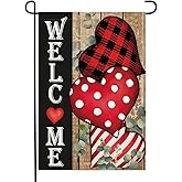 Doncida Valentines Day Welcome Garden Flag 12x18 Inch Double Sided Burlap Love Heart Rustic Anniversary Wedding Small Yard Flag for Outside Decoration