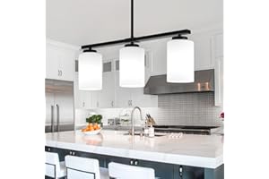 YUEMZS 3-Light Kitchen Island Lighting, Black Dining Room Light Fixtures Over Table, Modern Farmhouse Chandeliers with Milky Glass Shade Pendant Light for Dining Room Kitchen Island