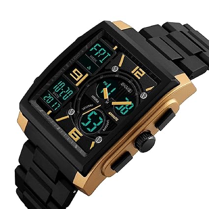Quartz Movement Multiple Time Zone Digital Dual Display Mens Wristwatch