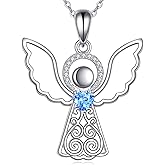 SHEAISRS Angel Necklace for Women 925 Sterling Silver Guardian Angel Pendant with Heart-Shaped Stone Inspirational Gift for Her Religious Jewelry
