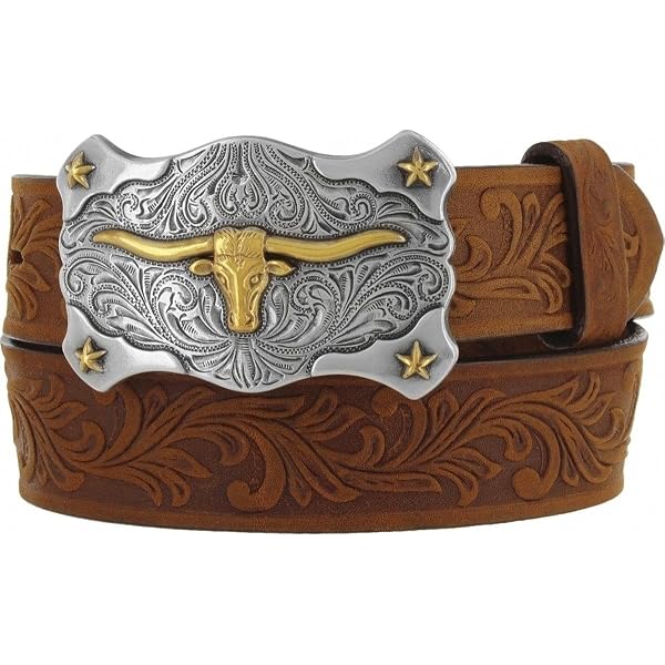 Tony Lama tan leather tooled belt with silver etched design buckle! New!!! Tony Lama Men main image 3