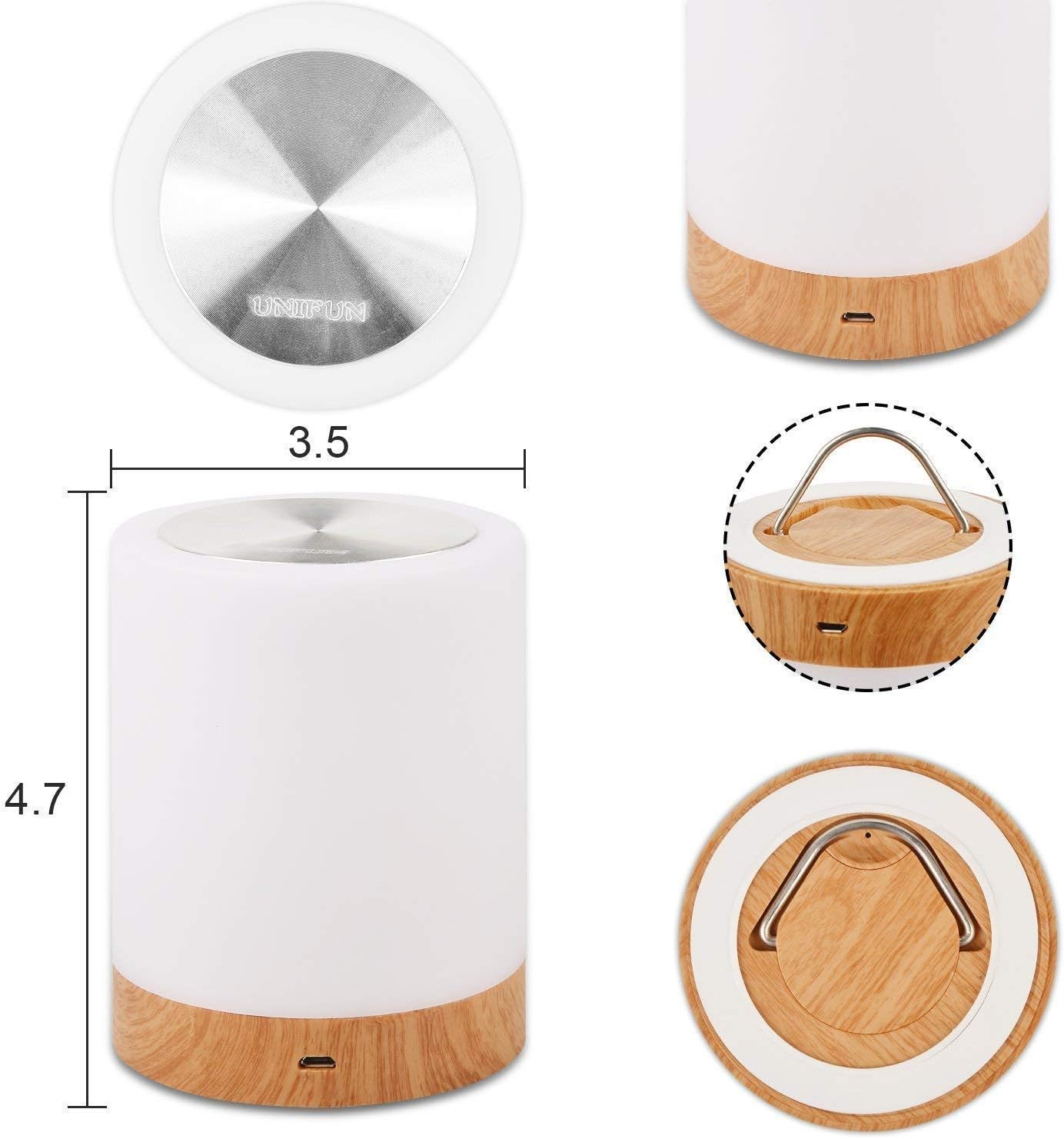 Night Light, UNIFUN Touch Lamp for Bedrooms Living Room Portable Table Bedside Lamps with Rechargeable Internal Battery Dimmable 2800K-3100K Warm White Light & Color Changing RGB - - 