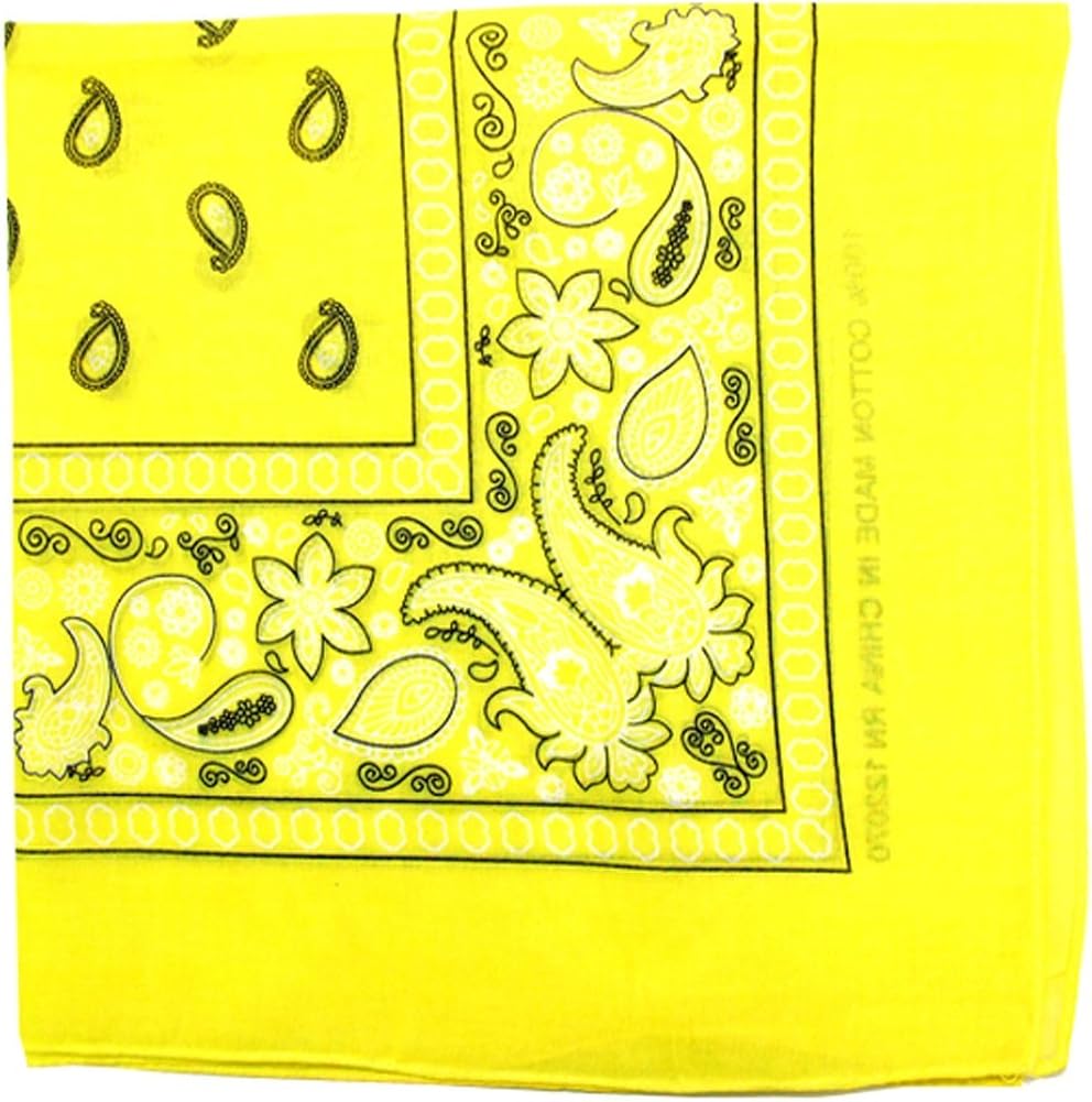 Paisley One Dozen Cowboy Bandanas (Yellow, 22 X 22 in): Clothing