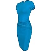 Laughido Women's Short Sleeve Ruched Bodycon Sundress Knee Length T Shirt Dresses 2025 Trendy Casual Outfits