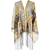 L'VOW Women's Glittering 1920s Scarf Mesh Sequin Wedding Cape Fringed Evening Shawl Wrap