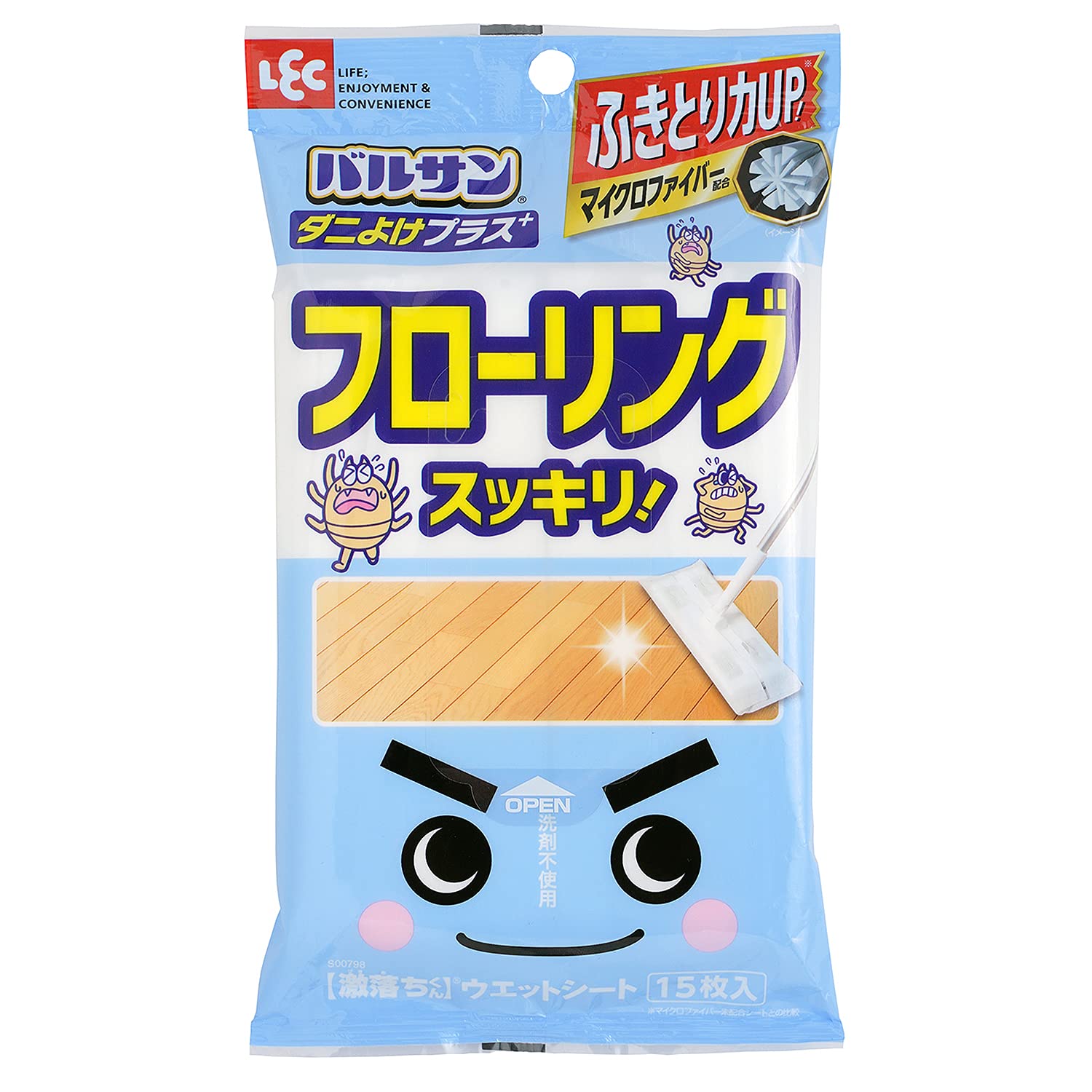 レック(LEC) 激落ちくん＆バルサン ダニ除けプラス フローリング ウェットシート 15枚入 マイクロファイバー配合ふきとり力UP商品画像