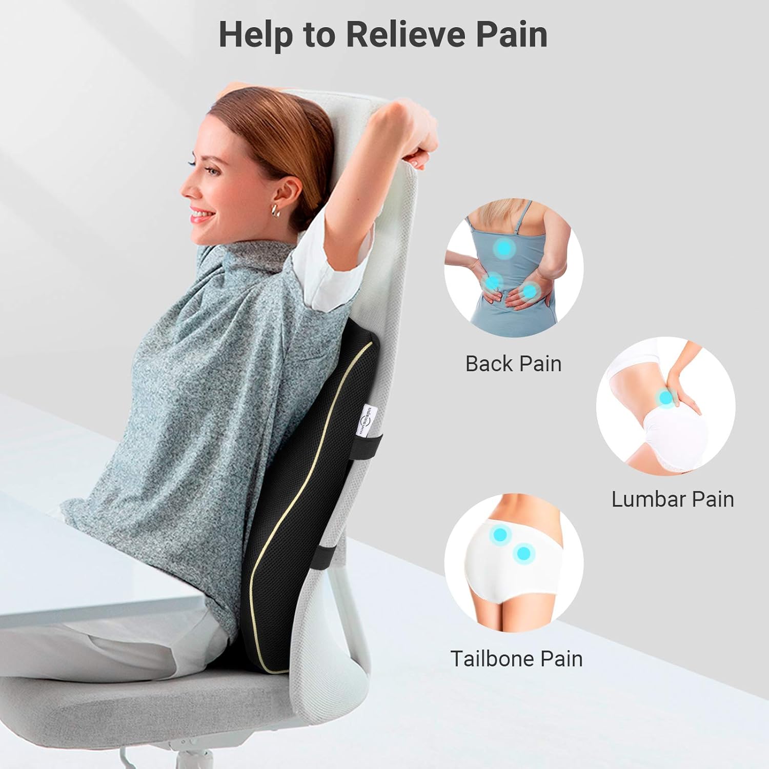 AMERIERGO Lumbar Pillow, Memory Foam Back Cushion with Breathable Mesh Cover, Multifunctional Lumbar Support Pillow for Office Chair, Computer Chair & Car Seat: Home & Kitchen