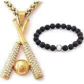Gungneer Crosses Baseball Bat Pendant Necklace 18k Gold Plated Stainless Steel Baseball Chain Sport Jewelry Gift for Men Women