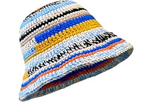 Ladies Crochet Stripe Pattern Fisherman Hat Wide Brims Bucket Windproof Crochet Bucket Hats for Women