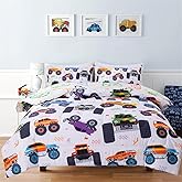 Holawakaka Boys Full Size Off-Road Racing Truck Print Bedding Comforter Set with Sheets, Cartoon Race Trucks Printed Bed in A Bag 5 Pieces Kids Teen-Boys Cars Dorm Reversible Bed Sets, Multi