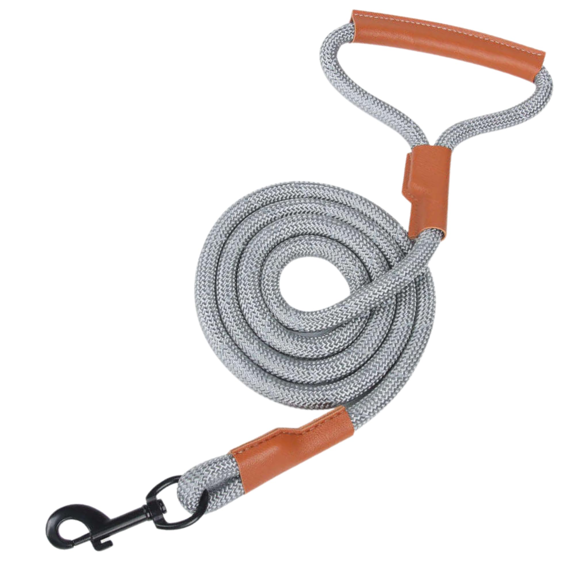 Durable Grey Dog Rope Lead - Reflective Leash for All Dog Sizes | 1.5m Training Lead with Soft Leather Handle | Strong & Safe 1cm Thick Rope for Comfort | UK-Based Seller