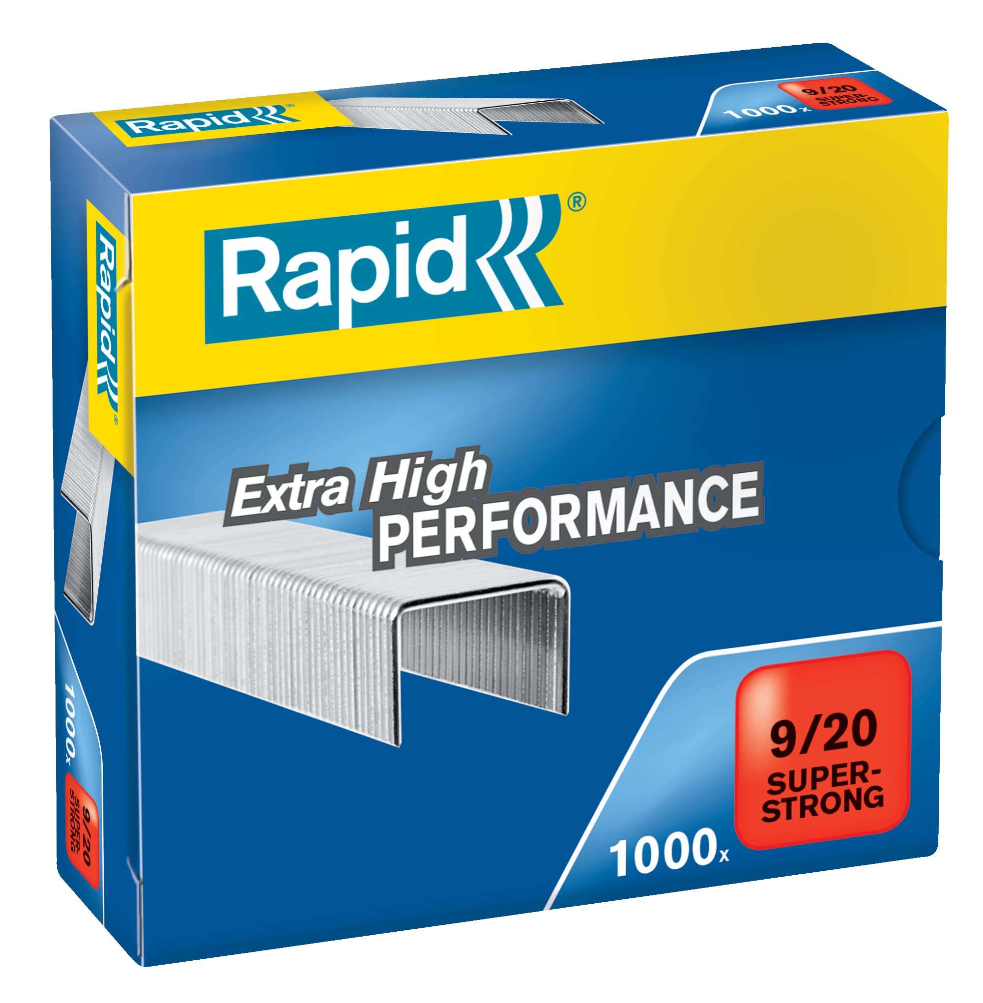 Rapid 9/20mm Super Strong Staples, For Stapling 140-170 Sheets, Use with Heavy Duty Staplers, Galvanised Wire, Box of 1000, 24871700