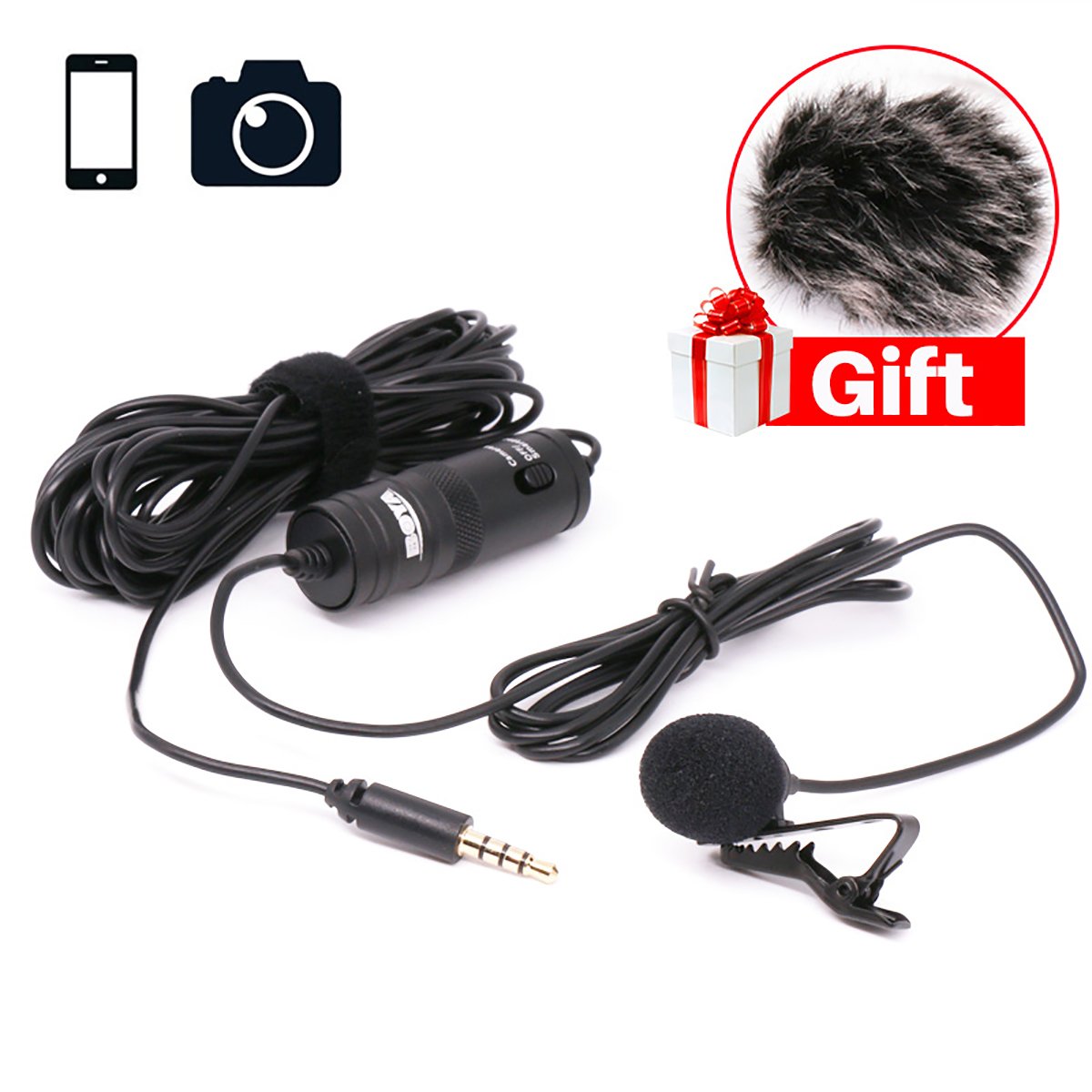 BOYA byM1 Lavalier Microphone for iPhone with Free Windshield for Smartphones Mobile Phone DSLR
