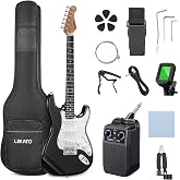 LEKATO Beginner Electric Guitar Kit 39 Inch Full Size Solid Body Guitar SSS for Starter Roasted Maple Neck Stainless Steel Frets, 5w Plug-in Amp, Bag, Tuner, Capo, Strap, Picks, String, Cable - Black