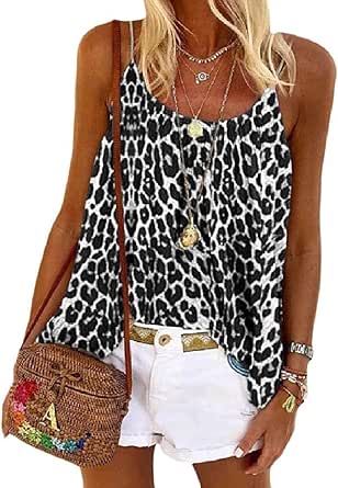 YYear Women's Leopard Spaghetti Strap Casual Loose Fit Blouse Tops Sleeveless at Amazon Womenâs 