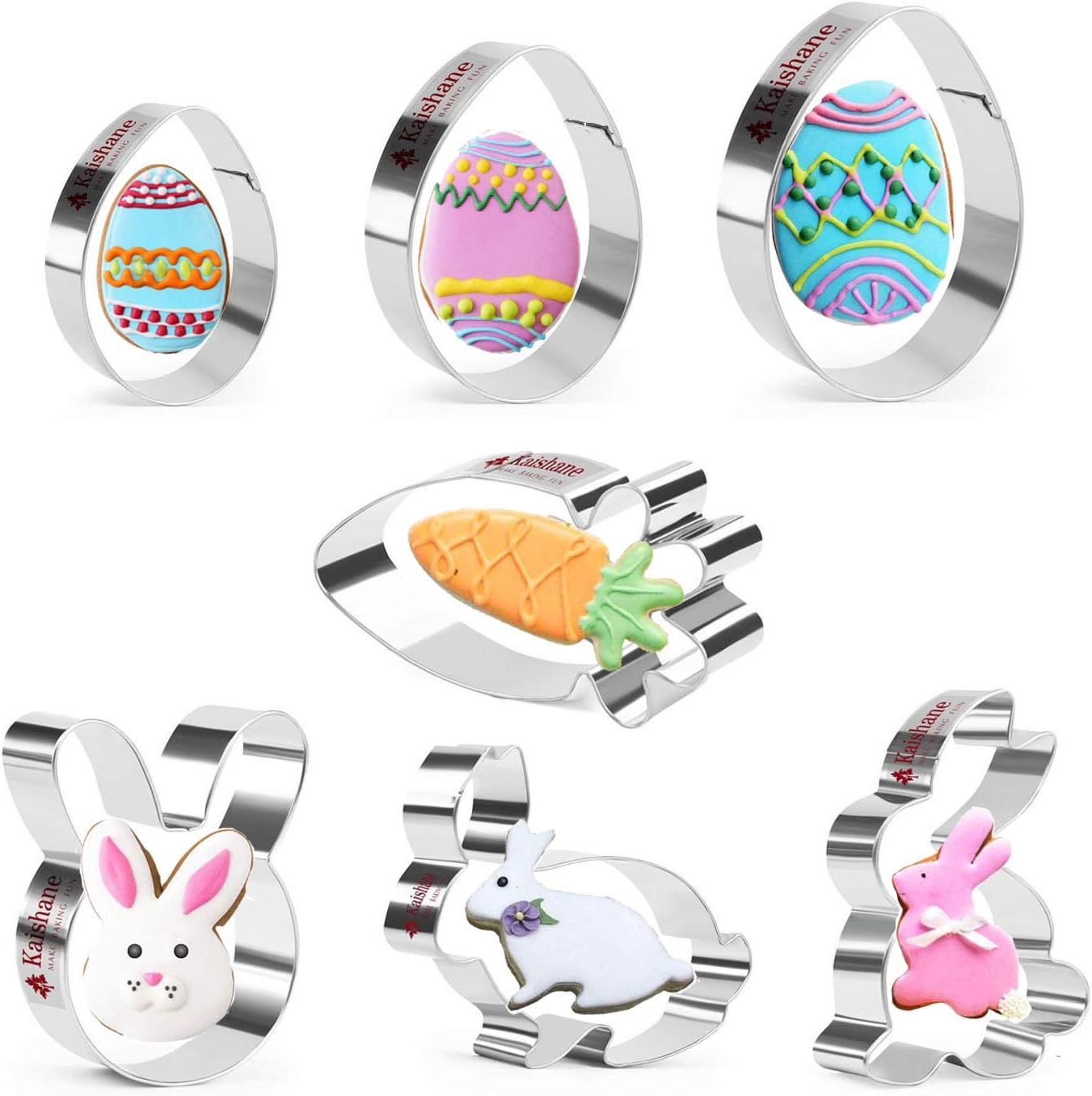 KAISHANE Easter Cookie Cutters Set – Eggs, Carrot, Rabbit Face, Bunny Shapes Biscuit Cutters 7 Pieces Stainless Steel for Baking