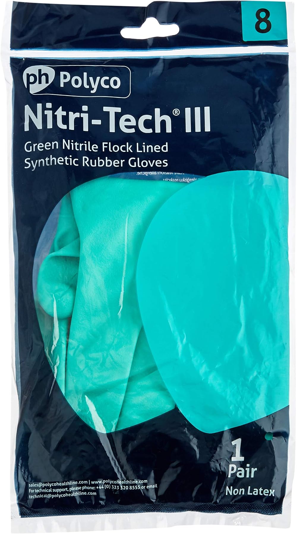 Polyco GL36M Nitri Tech III Chemical Resistant Gloves Size 8 Medium Green Latex