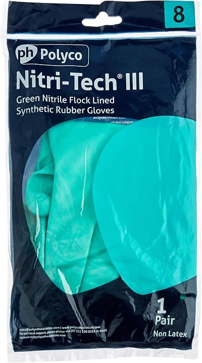 Polyco GL36M Nitri Tech III Chemical Resistant Gloves Size 8 Medium Green Latex