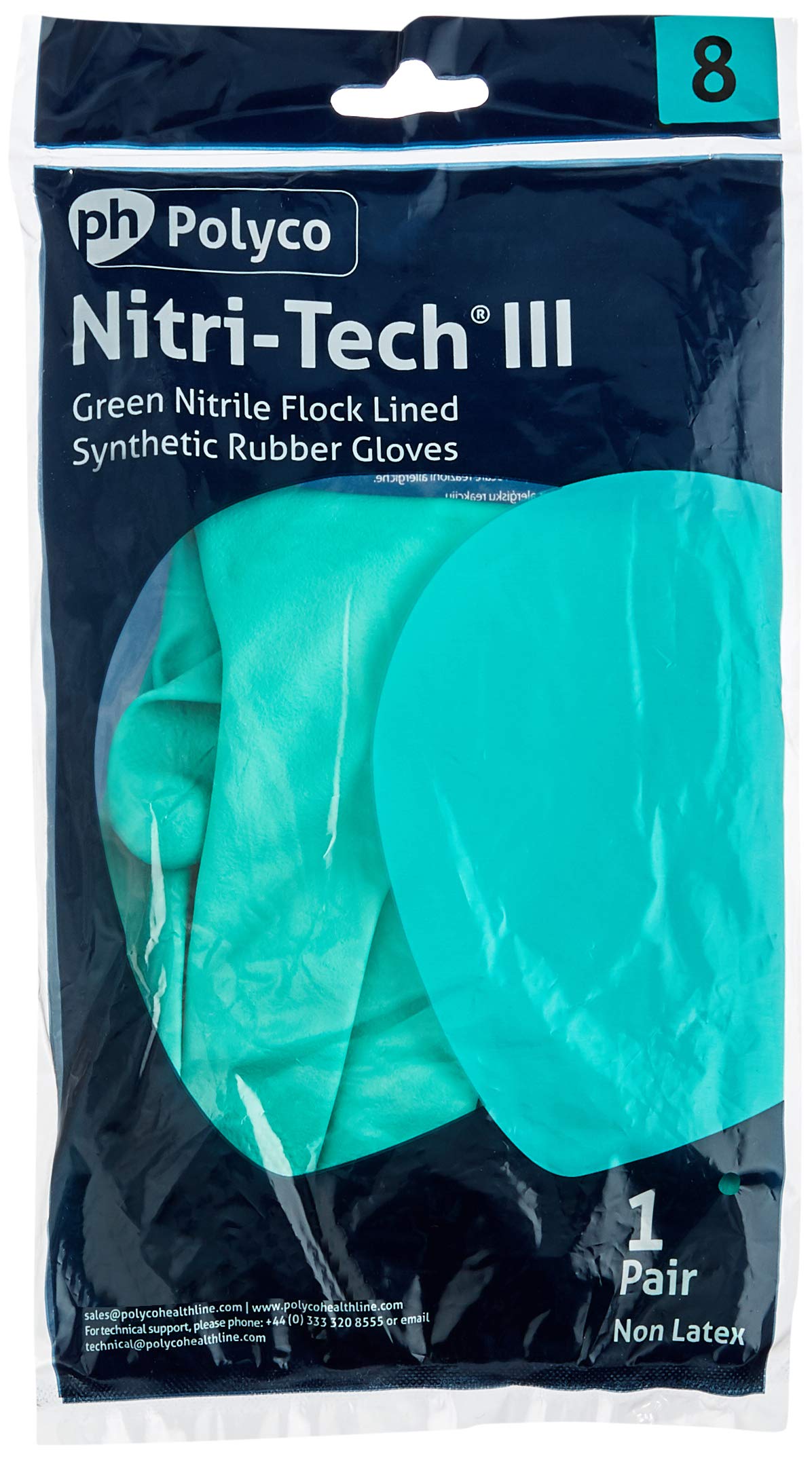 Polyco GL36M 925 Nitri Tech III Chemical Resistant Gloves, Single Pair, Size 8/Medium, Green