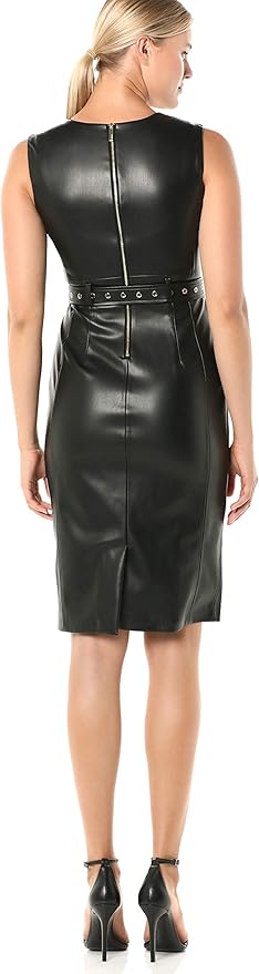 Calvin Klein 卡尔文克莱因 CK 仿皮 V领连衣裙 2码2.8折.89 海淘转运到手约￥381