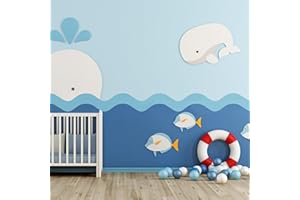 Fuutreo 5 Pcs 18.04 ft Vinyl Waves Stencil for Wall Removable Wave Edge Paint Stencils Self Adhesive Wall Stencil for Home Bedroom Living Room Nursery DIY Painting Decorations