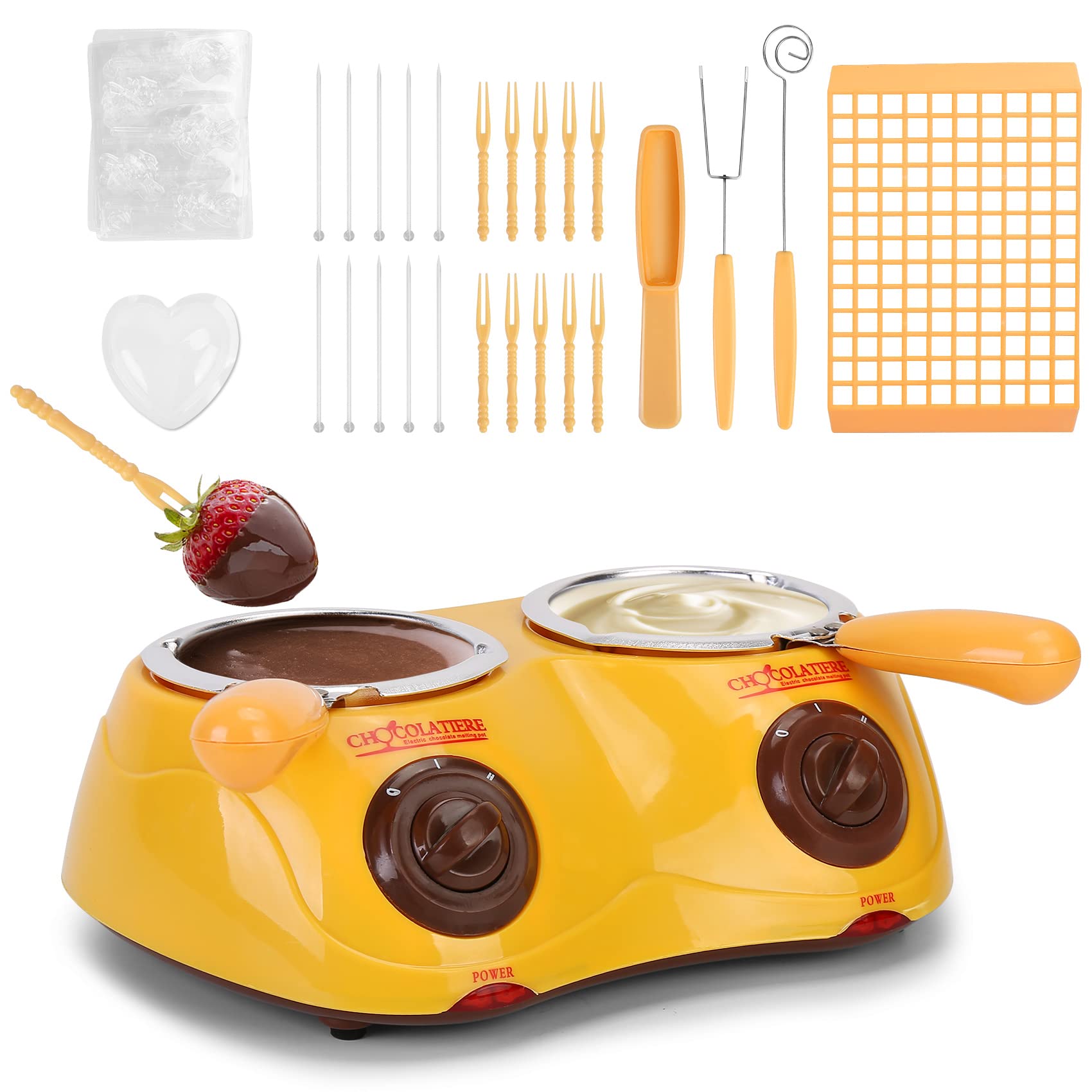 Outamateur Chocolate Melting Pot Electric Chocolate Fondue Mini Fondue Candy Maker with Double Melting Pot for Milk Chocolate,Cheese,Butter,Candy