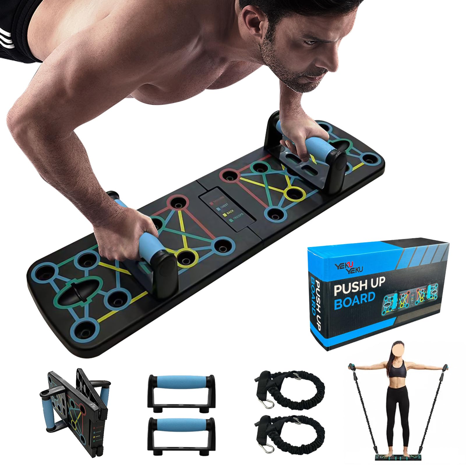 Lvpradior Push Up Board, 24-in-1 Multi-function Push Up Bar with Grip Bar and Resistance Rope, Pushup Board Fitness, Multifunction Push Up Board, Press Up Board Exercise Equipment for Men Women Gifts