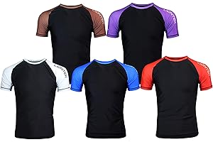 LIONTEK BJJ Rash Guard, Brazilian Jiu Jitsu Compression Shirt with Colored Variations
