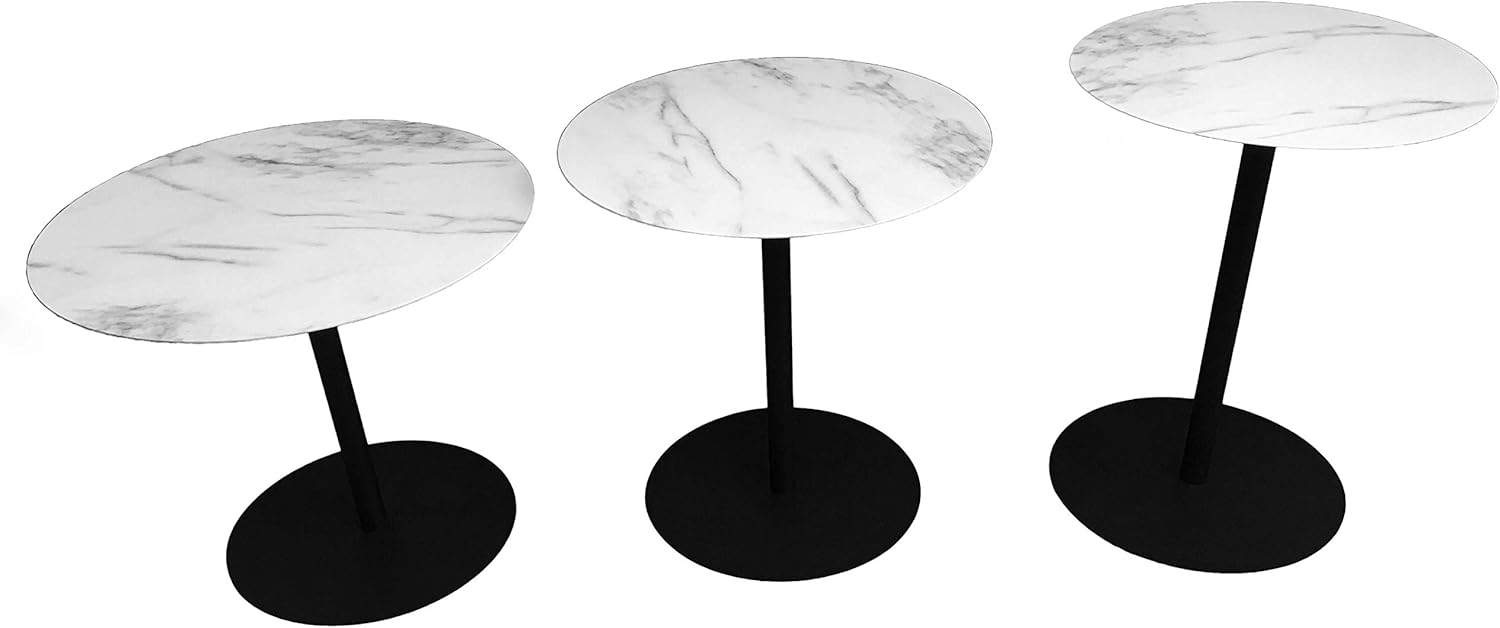 Leisure Space 3-pcs Round Metal Coffee Table Set with Marble Finish Table Top and Black Powder Coating Finish Frame(16"/18"/20"): Kitchen & Dining