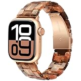 V-MORO Resin Bands Compatible with Apple Watch Series 8/9/10/11 Band 46/45/44/42mm Rose Gold Buckle Fashion Lightweight iPhone Watch Strap Wristband for iwatch Series 7/SE/6/5/4/3/2/1(Golden Brown)