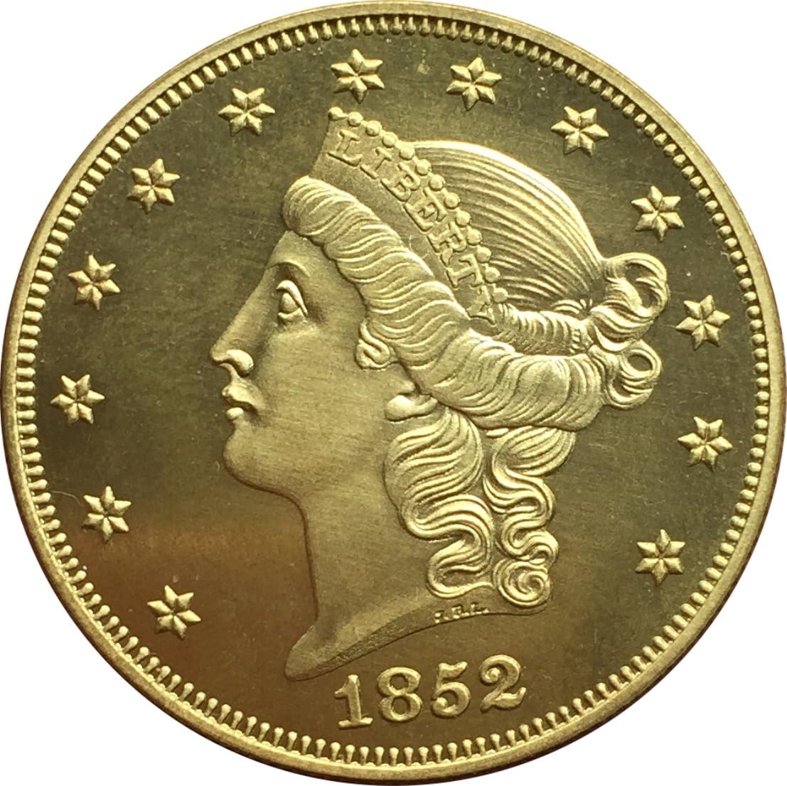 Bespoke Souvenirs Rare Antique United States 1852 Year 20 Dollars Liberty Head Double Eagle Restrike Without Motto Twenty D Great Gold Color Coin