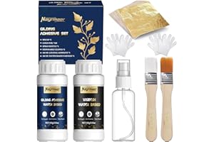 NAYRMAER Gold Leaf Kit, 100ml x2 Gilding Adhesive Set, Water Based Gilding Adhesive and Varnish with Gold Leaf Sheet 100 Pcs for Craft, Painting and Arts