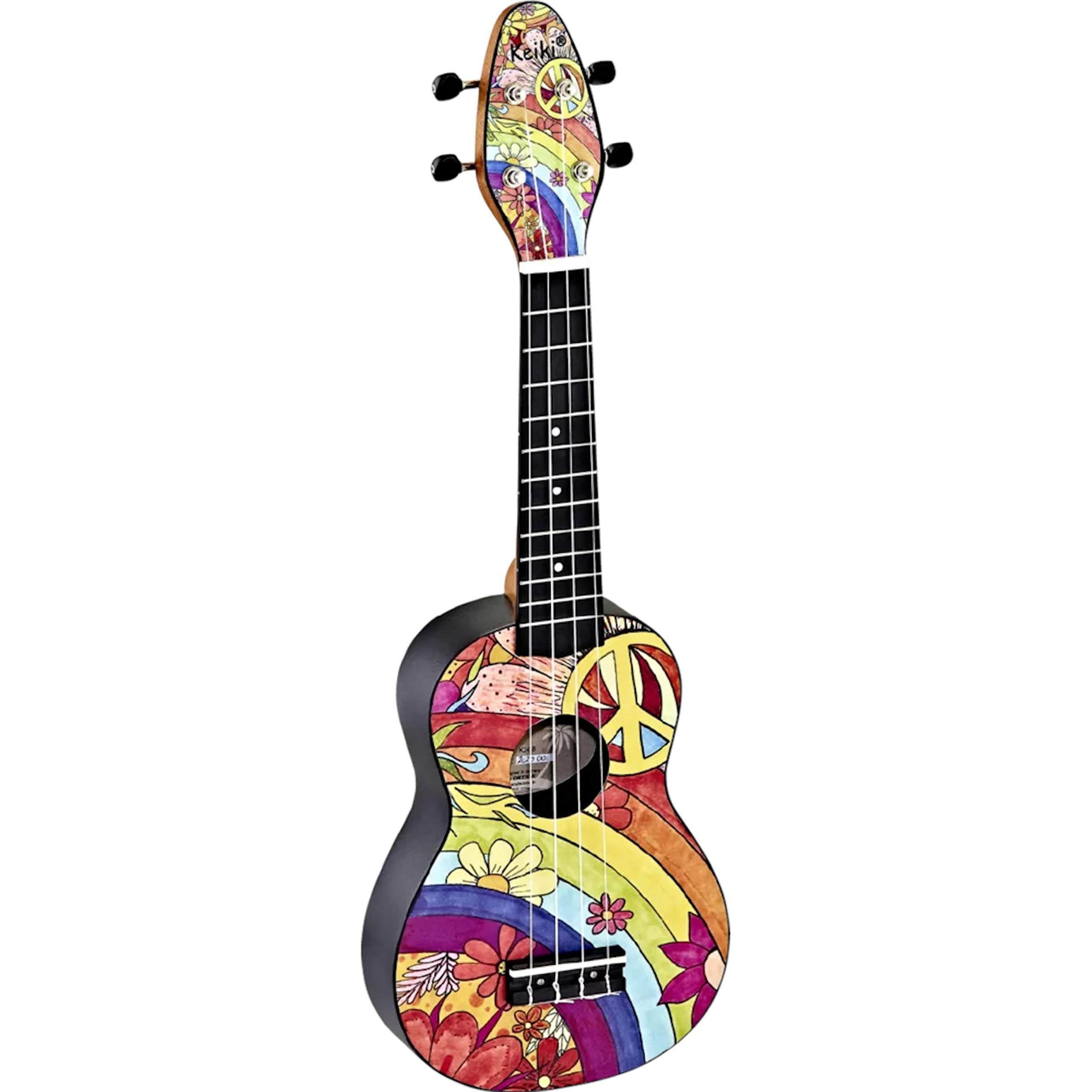 Ortega Guitars Soprano Ukulele Acoustic – Keiki K2 Series – Including Accessories – Agathis, ABS, Peace ‘68 (K2-68)