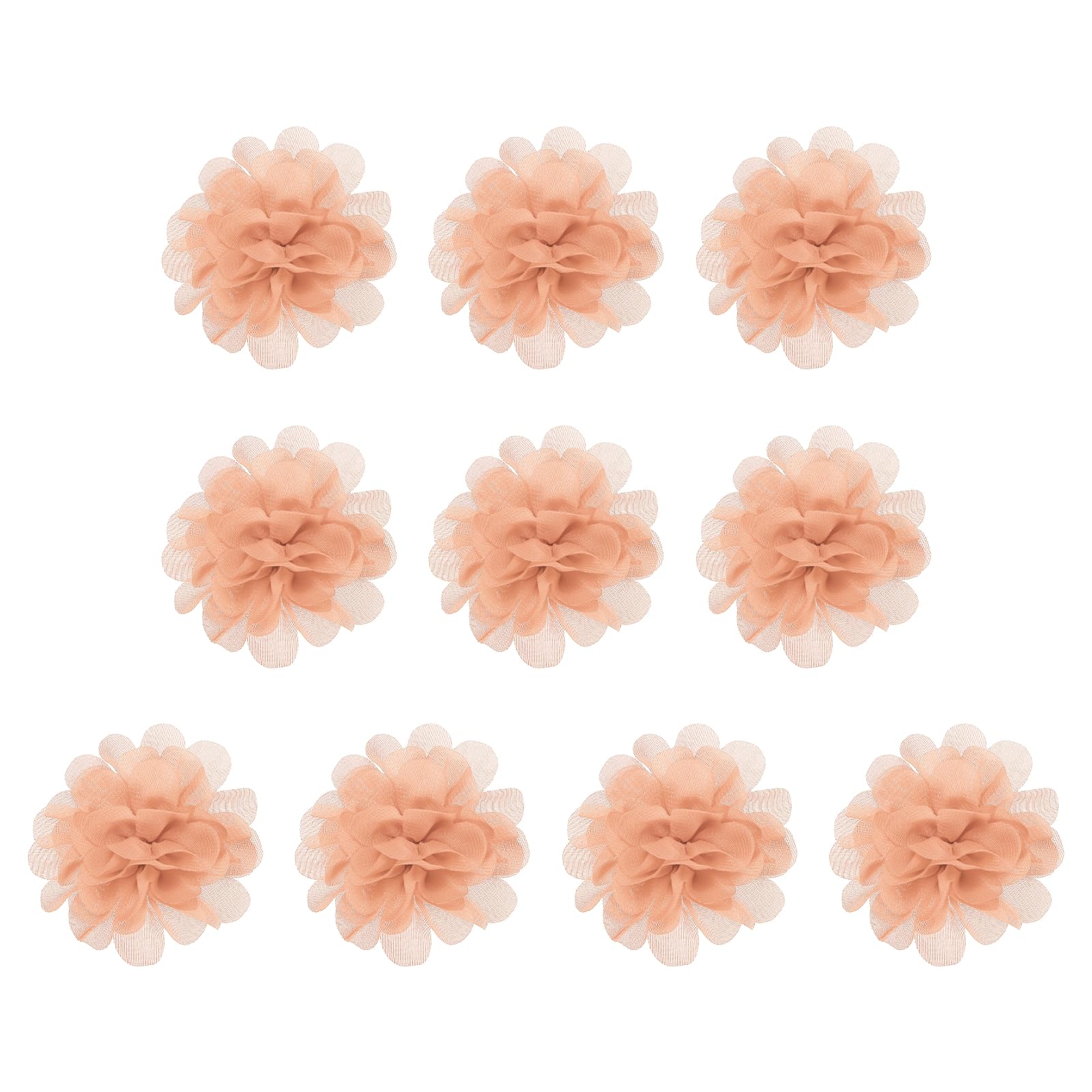 PATIKIL 2.8" Chiffon Flowers, 10 Pcs Mesh Fabric Flowers Sewing Fabric Appliques Headband Embellishments for DIY Craft Wedding Decor, Peach