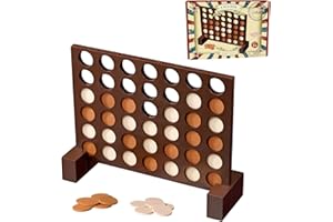GOTHINK Wooden 4 in a Row Game, Classic Strategy Game for Kids and Adults, Connect The 4 Discs of Same Colour in a Row Perfect for Family Picnics, Camping, Great Travel Game and Gift for All Ages