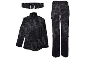 QMFIVE Tactical Suit Men’s Camo Combat BDU Jacket Shirt & Trousers Uniform Camo Suit Belt CS Game Military Paintball Airsoft